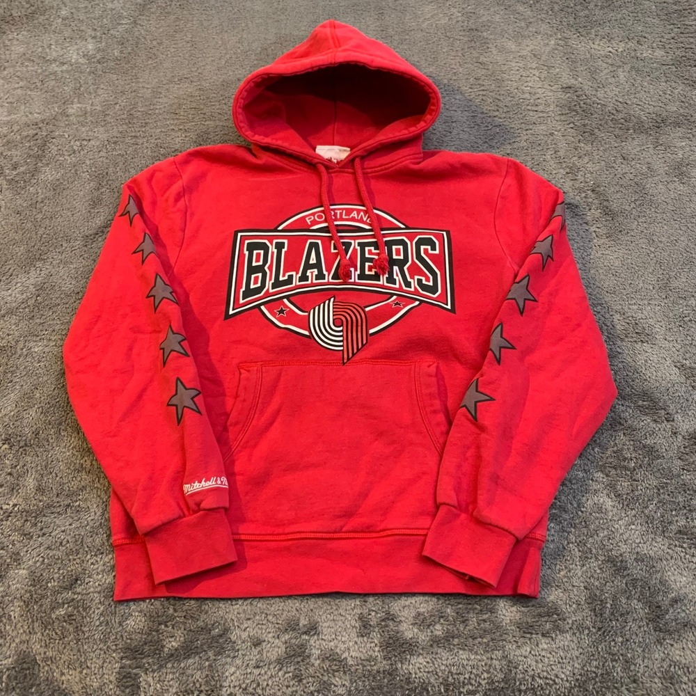 Mitchell & Ness Portland Blazers Red Star Sleeve Hoodie Mens Medium NBA Fleece M